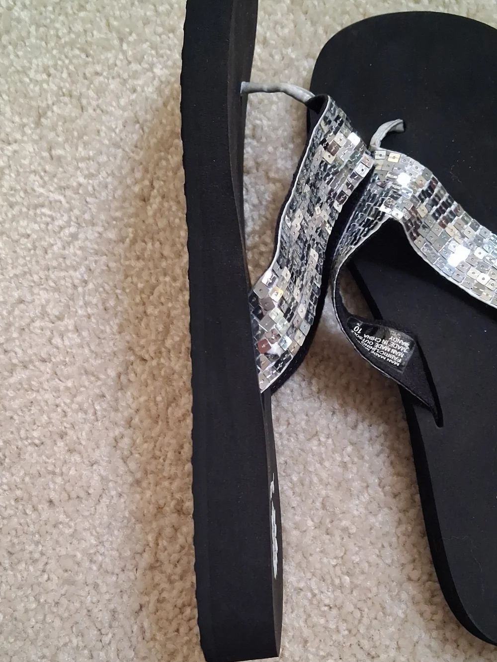 NEW! Sequin Strap Black Flip Flops - Women's